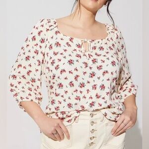 TORRID Washable Gauze Keyhole Peasant Puff Sleeve Top EUC